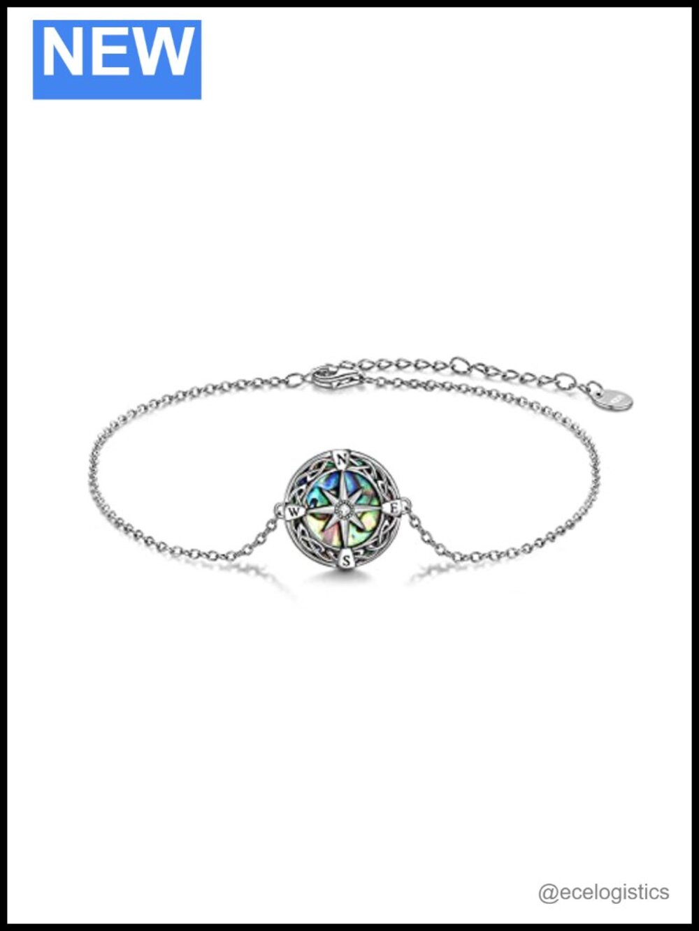 Sterling Silver Compass Bracelet Abalone Shell Link Chain